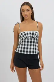 Black Check Cami Top Rosette - Size 6XXS, Women's Cami