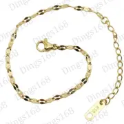 Unisex Genuine 18K Gold Filled 6"-8" Thin Italian Lip Shaped Link Chain Bracelet