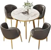 Office Round Meeting Table and Chair Set Modern Furniture Combo for Reception and Living Room with 1 Table and 4 Chairs, Space Saving Design, Gray Color
