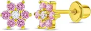 [In Season Jewelry] Gold Plated Cubic Zirconia Flower Safety Screw Back Earrings for Babies and Toddlers 5mm - Delicate and Sparkling Flower Earrings for Little Girls - Lovely Floral Studs