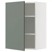 METOD wall cabinet with shelves, white/Nickebo matt grey-green, 60x37x80 cm