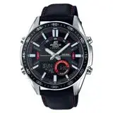 在飛比找遠傳friDay購物優惠-EDIFICE 雙顯男錶 皮革錶帶 黑X紅 防水100米 E
