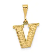 14K Yellow Gold Textured Initial V Charm