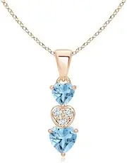 [Angara] Natural Dangling Swiss Blue Topaz and Diamond Triple Heart Pendant Necklace in Sterling Silver/14ct Solid Gold for Women | December Birthstone Jewellery for Her