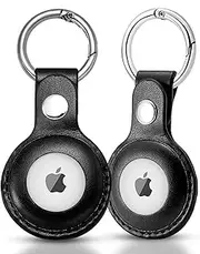 [jaminben] 2-Pack AirTag Keychain Leather Case, Secure Durable Apple AirTag Holder, Vegan Leather Air Tag Case, Airtag Keyring