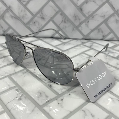 NWT West Loop Silver Aviator Sunglasses 46577CALSLV Metal Frame 100% UVA-UVB