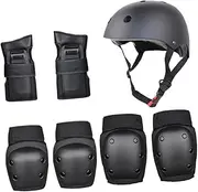 Anneome 7Pcs Protective Gear Elbow Pads Knee Pads Wrist Guards Helmet for Cycling Skateboarding Roller Skating S Black Durable Comfortable Design