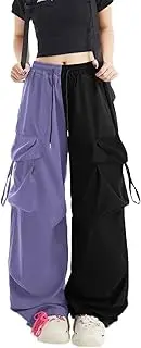 [Skateboard Frog] Women Cargo Pants Patchwork Y2K Streetwear Baggy Drawstring Elastic Parachute Pants