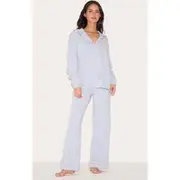 PRETTYLITTLETHING Grey Piping Jersey Long PJ Set, Grey