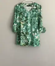 Susan Graver Weekend Cool Touch 3/4 Sleeve Top w/ Ties - Green (Sz XS) a468660