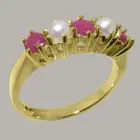 18k Yellow Gold Natural Ruby & Pearl Womens Eternity Ring - Sizes 4 to 12