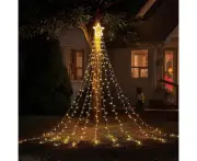 Solar LED Star Waterfall Lights Christmas Tree Decor String Lights for Holiday Wedding New Year -Warm White