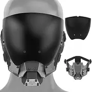 Zhongren Cyber Punk Face Mask Cosplay Cool Punk Full Face Mask Costumes Anti-Fog Detachable Half Face Mask Techwear for Men Women Halloween Party Prop Music Festival