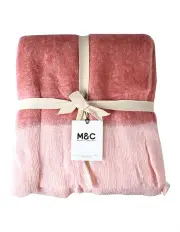 [MAINE & CRAWFORD] Baily Faux Mohair Sofa Throw Blanket With Fringing 170x130cm in Pink