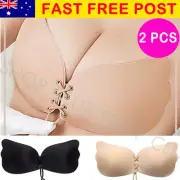 2pcs STRAPLESS BACKLESS BRA Push Up Stick On Silicone Lingerie Drawstring Adjust