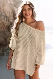 Apricot Textured Knit Drop Shoulder Tee