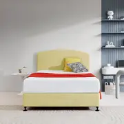 Linen Fabric Double Bed Curved Headboard Bedhead - Sulfur Yellow