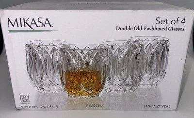 NEW Mikasa Set Of 4 Saxon Double Old Fashioned Glasses Fine Crystal