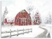 Red Barn Canvas Wall Art: Christmas Rustic Red Barn Bathroom Decor Winter Old Barn Pictures Barn Wall Art Framed for Farmhouse Bedroom Ready to Hang (12"x15"x1 Panel)