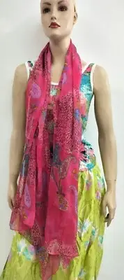 Pink Floral Printed Soft Chiffon Scarf Stole Neck Wrap Scarves 56cm X 196 cm