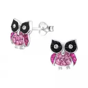Childrens Silver And Pink Owl Stud Earrings