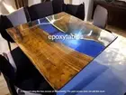 Square Blue Clear Epoxy Resin Coffee Table Luxury Wooden Live Edge Garden Decors