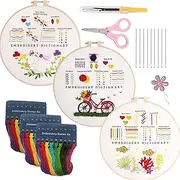 Embroidery Kit, Hand Stitching Stamped Practice Kit with Hoop, Craft Supplies with Scissor, Threader, Ripper for Home