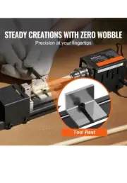 Mini Lathe Machine 24V 96W Mini Wood Lathe Tools 2.76 in x 6.3 in 7 Speeds