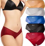 [Dr.Cherwish] 5Pack Silk Underwear for Women Sexy Bikini Panties Low Rise Soft V-Waist Cheeky Thongs for Women