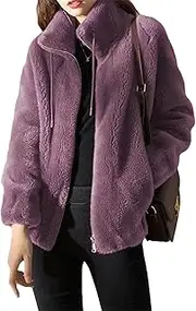 [LAIBMFC] Padded Coat Stand-collar Double-faced Fleece Jacket，Winter Fashion Solid Open Front Faux Fur Coat，Warm and cozy