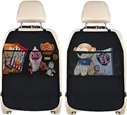 Qooloo Pack of 2 Car Seat Backrest Protectors, Waterproof Back Seat Protector for Children, Car Seat Organiser for Storing Children's Items, Kick Mats Protection