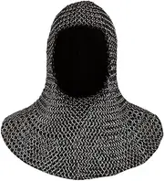 [Generic] Chainmail Coif MS iron Steel U-neck Chain mail Hood Medieval Templar Crusader Re-enacment Armor Costume,Black