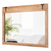 CostwayFarmhouse Wall Mirror with Wood Frame for Vertical Horizontal Hanging-Natural