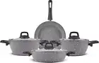 Karaca Gris Biogranite Cookware Set, 7 Piece, 3 Pots with Lid and Frying Pan, Na