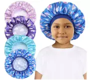 NEW 4 Piece Kids Elastic Wide Band Sleeping Cap Satin Bonnet (Unicorn)