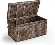 Click365 Storage Trunk, Farmhouse Style, Extra Large (33”), Deep, Woven Wicker Chest With Metal Frame, 2 Handles, Flip Top Lid and Stay Open Safety Hinges, Sustainable Eco Material, Rustic Brown
