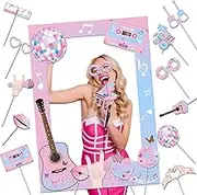 Generic Birthday Photo Booth Props,18pcs Theme Party Decoration Music in My Era Photo Frame Supplies for Party Decoration, Pink