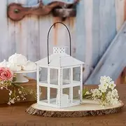 Kate Aspen Rustic Farmhouse Decor White Metal Glass Candle Holder Lantern, Wedding Decoration, Centerpiece Table Decorations, Home Decor, Shelf Decor
