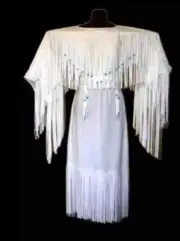 Women's White Leather Long Fringes Beaded Wedding Dress Powwow Regalia Maxi Coat