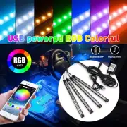 AUXITO 4X RGB 48LED Strip Atmosphere Light BT Car Interior USB Phone APP Control