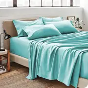 King Single Sheet Set 5 Piece Cozy Soft Bed Sheet Set Hotel Luxury Microfiber Ultra Soft Deep Pockets Easy Fit Cooling Breathable Wrinkle Resistant Aqua