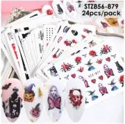 24 Sheets Nail Art Stickers Water Decals Transfers Halloween Graveyard Star NH15
