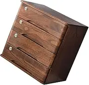 Portable Storage Solid Wood Lockable Desktop Drawer Cabinet with 4 Floors Storage Brown