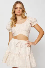 Check Crop Top Short Sleeve - Size 10, Women's Crop Top