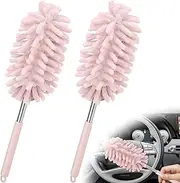 2 PCS Car Interior Duster with Extension Pole, Microfiber Car Duster with Bendable Head, Car Duster Exterior&Interior Scratch Free, for Cleaning of Vehicle Details, Offices, Windows(Light Green)