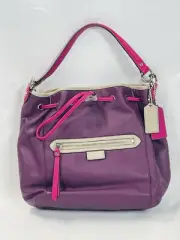 Coach Dsy Spec PURPLE LEATHER DRAWSTRING BUCKET BAG WITH PINK TRIM G1361-F25662