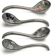Ceramic Soup Spoons Set of 4 Porcelain Japanese Long Handle Asian Soup Spoon Sets for Pho Ramen Noodles Wonton Dumpling Rice (Model 2#)
