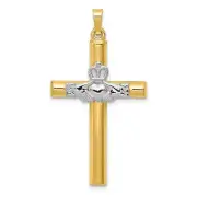 14k 14kt Two-tone Claddagh Cross Pendant 41mm X 22mm