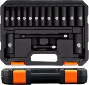 3/8” Drive Deep Impact Socket Set, 16pcs Metric and Standard Sockets(7mm - 22...