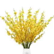 12pcs Artificial Orchids Flowers Fake Silk Dancing Lady Orchid Faux Yellow